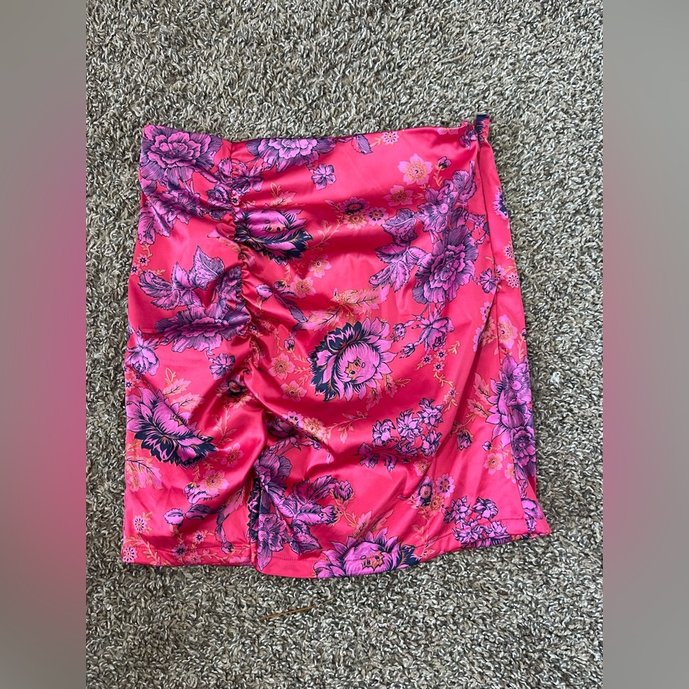 Free People Women's 4 Avas Print Miniskirt in Deep Magenta 15 inch Long